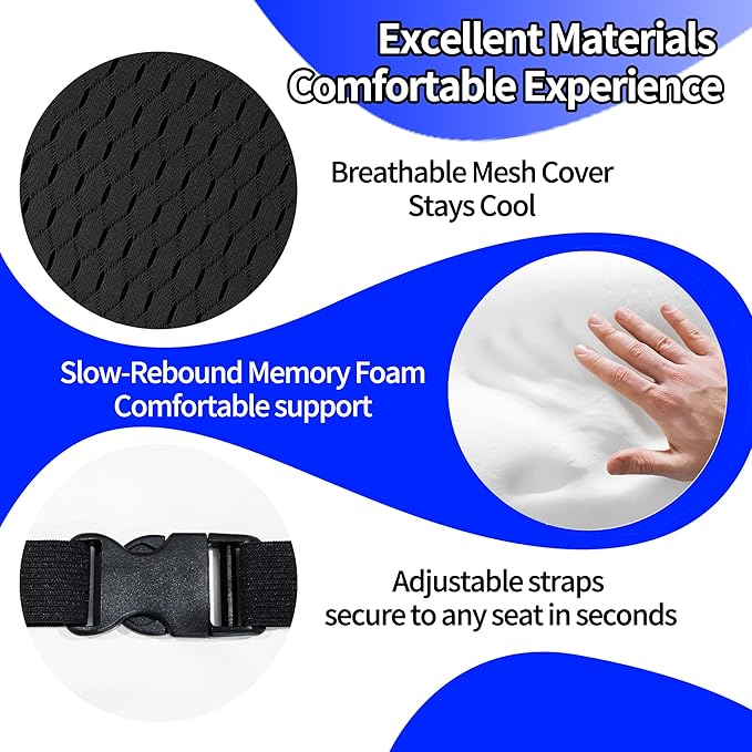 Lumbar Support Pillow for Car, Lower Back Support for Driving Seat Memory Foam Lumbar Pillow for Office Chair - Back Pain Relief for Car Seat, Wheelchair (4D Mesh Black)