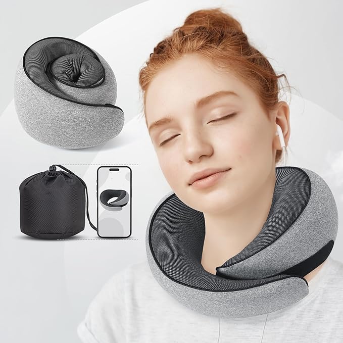 NOCRLG Travel Pillow, Travel Neck Pillow for Airplanes Car, 100% Pure Memory Foam Travel Pillow, Sleeping Essentials for Long Flight 360° Head Support Degree Comfort and Breathability