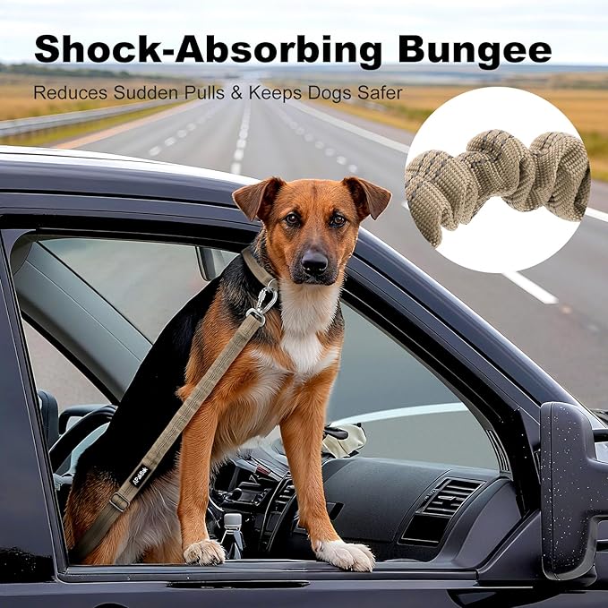APakBak Dog Seat Belt for Car, Adjustable Dog Car Harness Seatbelt for Small Medium Large Dogs, Heavy Duty Travel Safety Restraint with Locking Aluminum Hook & Reflective Nylon Strap, Beige