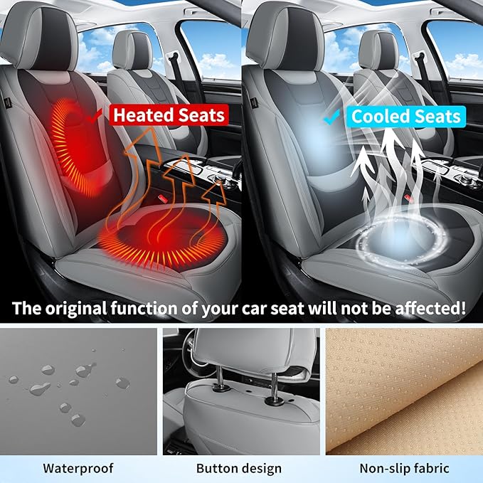 Gripure Car Seat Covers for Front Seats,Waterproof & Breathable Faux Nappa Leather, 360° Full Wrap Design, Airbag Compatible, Lumbar Support, Great for Drivers Who Need Driving Comfort,Gray and Black