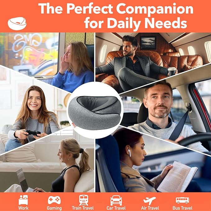HWGIZP Travel Pillow | High-Density Memory Foam Pillow with 360° Surround Support. Ergonomically Designed. Ideal for Airplane Travel and Home Use.