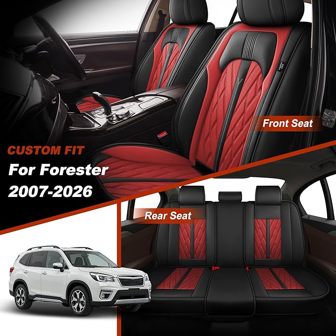 TTX LIGHTING Seat Covers Fit for Subaru Forester 2007-2026 Seat Covers Full Set Car Seat Covers Faux Leather Breathable Waterproof Car Seat Protector (5 Seats, Black&Red)