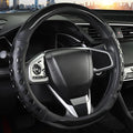 QCYP PU Leather Car Steering Wheel Cover with Anti-Slip Grip, for Women and Men, Universal Fit for 14.5-15 Inch Cars, Trucks, SUVs (Black (Round), Medium(Standard) Size[14 1/2''-15''])