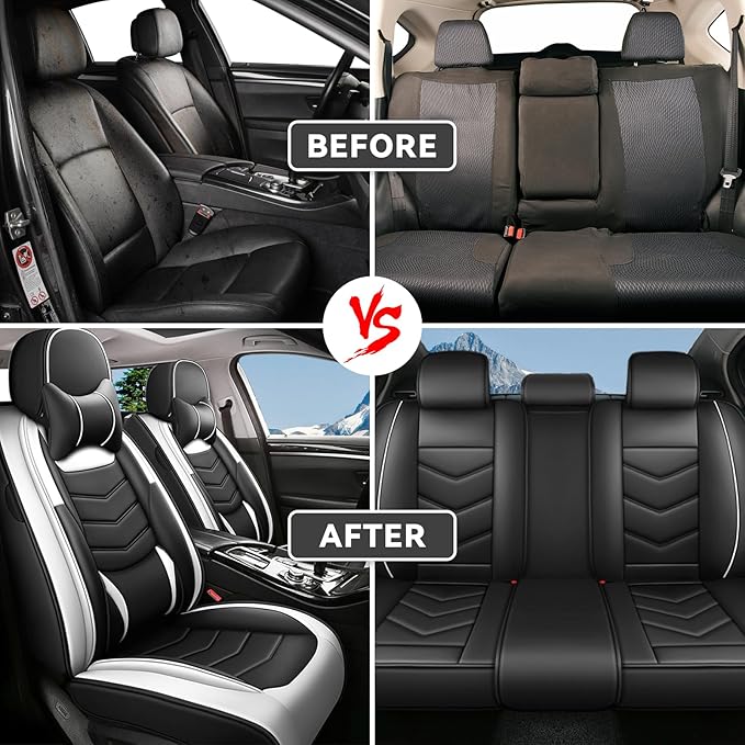 Car Seat Covers Fit for Chevy Trax 2015-2025, Side Airbag Compatibility, 3D Lumbar Support and Seamless Fit, Easy to Clean Sports Seat CoverFull Set with Pillow, Black White