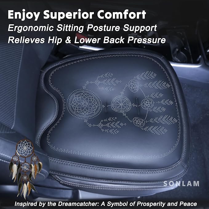 Comfort Dreamcatcher Car Seat Cushion Non-Slip - Relaxing, Optimal Support & Posture for Long Drive (Full Set (All Black))