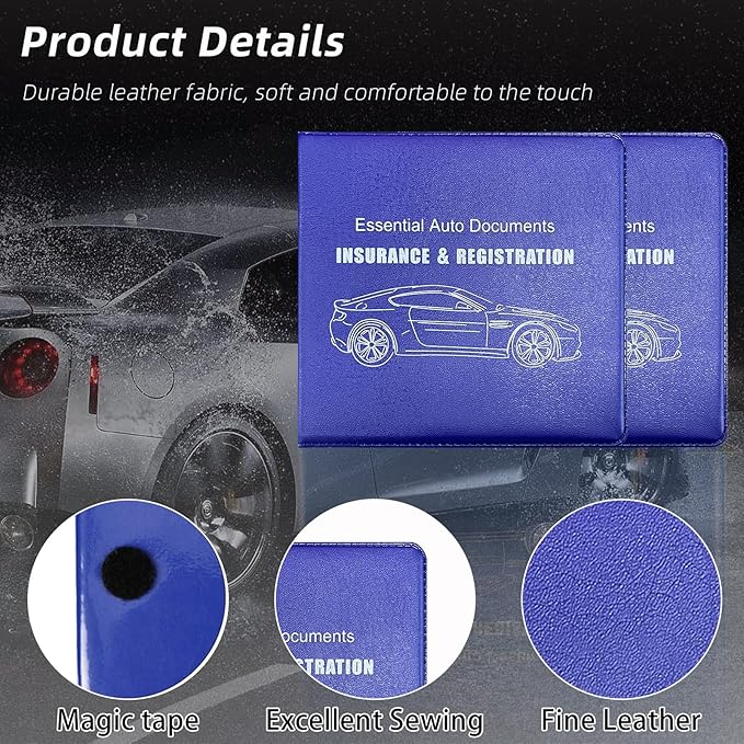 Ziciner Car Registration Insurance Holder, 2Pack Essential Auto Card Document Glove Box Organizer with Touch Fastener, Vehicle Interior Accessories Perfect for Most Car, Truck, SUV (Blue/Big Car)