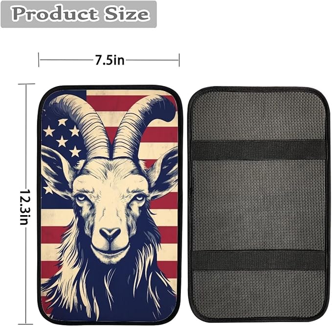 Car Center Console Pad, Universal Waterproof Car Armrest Seat Box Cover, Car Interior Accessories for Most Vehicle SUV Truck Vintage American Flag Goat Car Armrest Pad