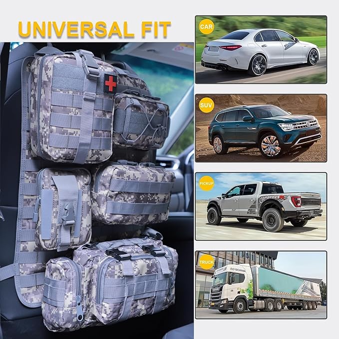 BXBXHD 6 Pack Tactical Truck Organizer Back Seat Storage Car Seat Storage Bag Molle Panels for vehicles, Car and SUV with Lots of Handy Compartments (Acu)