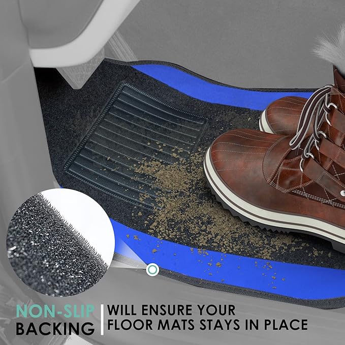 FH Group Automotive Floor Mats – Universal Fit Premium Carpet Car Mats with Driver Heel Pad, Full Set for Cars, SUVs & Trucks - Blue
