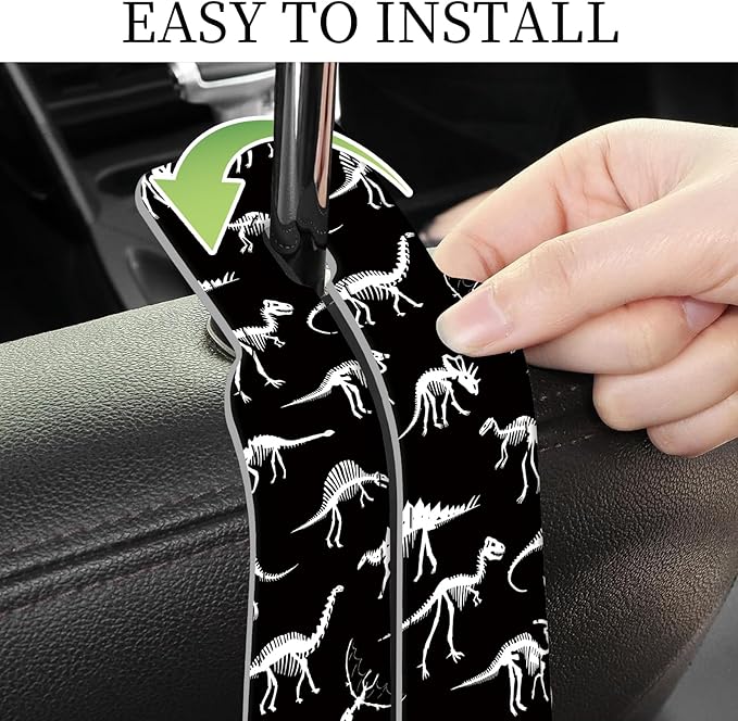 AXRQLSU PU Leather Car Seat Hook, Storage Headrest Hanger, Cute Car Backseat Organizer, Car Hooks For Purses and Bags Black White Dinosaur