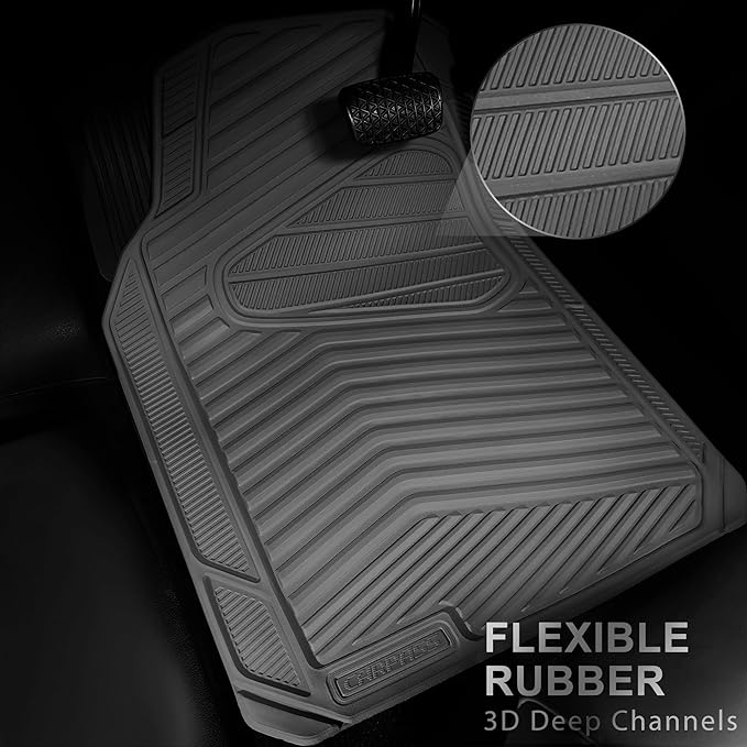 CAR PASS Rubber Car Mats, Waterproof Car Floor Mats All Weather,Car Mat Full Set 3 Piece, Grey Automotive Floor Mat Trim to Fit for Cars Sedan SUVs Trucks, Anti-Slip Easy Clean, All Gray