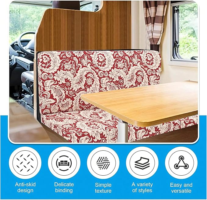 Stretch Rv Dinette Cushion Covers,2 Seat Rv Seat Covers with 1 Backrest & 1 Bench Covers,RV Cushion Couch Covers Dinette Both Seats for RV Camper (Red, 2 Backrest & 2 Bench Covers)
