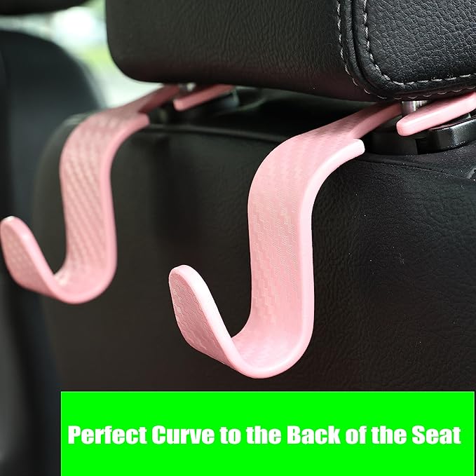 Amooca Car Seat Headrest Hook 4 Pack Hanger Universal Vehicle Car Storage Organizer for Handbag Purse Coat S Type Checkered Pink