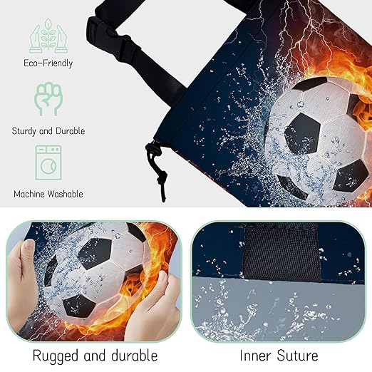 NHNXHWIA Soccer Ball Car Trash Bag,Fire and Water Hanging Drawstring Car Garbage Bag,Waterproof Canvas Car Back Seat Organizer with Adjustable Buckle,for Vehicles,SUVs,Camping,Road Trips