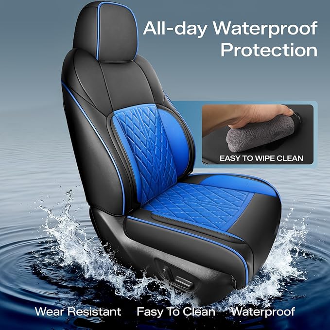 DuDuWang Seat Covers Custom Fit for 2024 2025 2026 Tacoma Pickup Truck Seat Cover Protector Cushion with Faux Leather Waterproof (BlackBlue, Full Set)