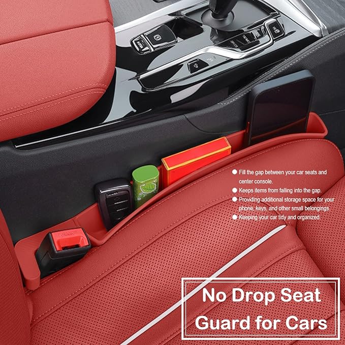 LeaHun Car Seat Gap Filler Organizer, 2 Pack No-Drop Seat Side Gap Filler Plug Strip with Storage & Belt Slot, Universal Fit Auto Catcher Fill The Gap Between Seat & Console for Car, SUV, Truck, Red