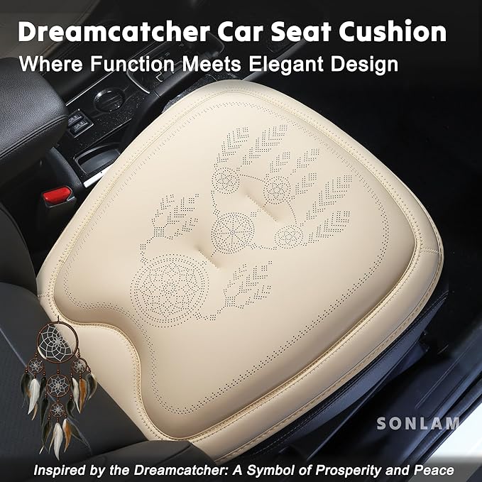Comfort Dreamcatcher Car Seat Cushion Non-Slip - Relaxing, Optimal Support & Posture for Long Drive (Front Seats (Beige))
