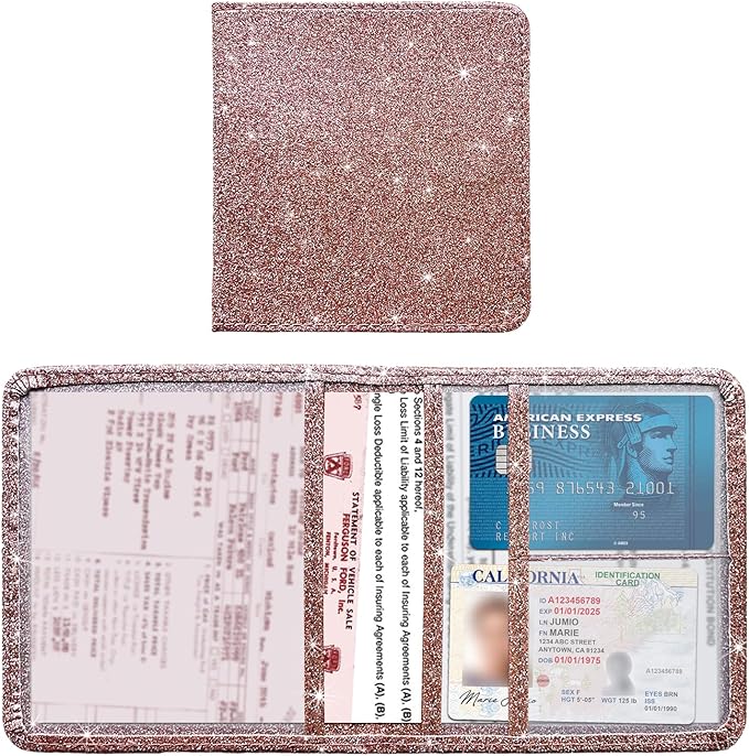 Kewucn Car Registration and Insurance Holder, Leather Auto Glove Box Organizer, Vehicle Compartment Accessories Case for Cards, Driver License & Essential Documents