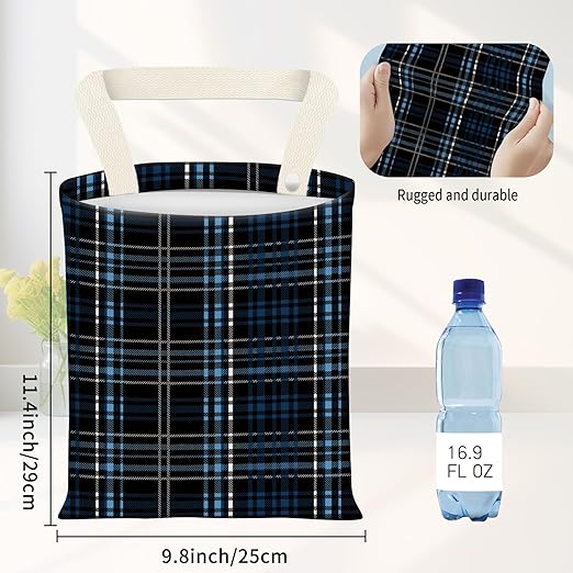 ADQWIOVL Car Garbage Can, Seat Back Hanging Cute Car Trash Can Bag, Car Organizer and Storage Bag for Travelling, Outdoor Luxury Blue Black Plaid