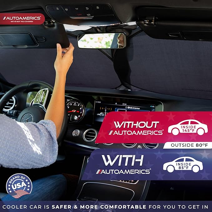 Autoamerics 1-Piece Windshield Sun Shade Standard Silver Foldable Car Front Window Sunshade for Most Cars SUV Truck Heat Blocker Visor Protector Blocks Max UV Rays and Keeps Your Vehicle Cool X-Large