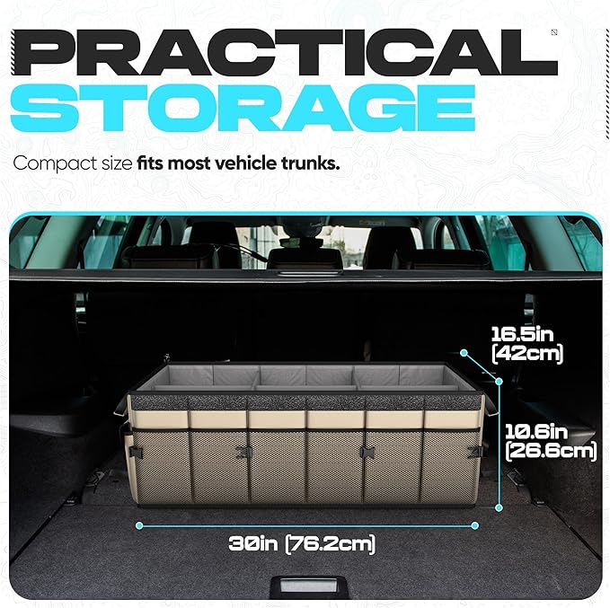 FORTEM Trunk Organizer with Cooler For SUV Car Trunk, Foldable Storage, Car Accessories for Women Men, Collapsible Bag, Perfect Christmas Gifts, 600D Oxford, Non Slip Bottom, Straps, Soft Cover (105L)
