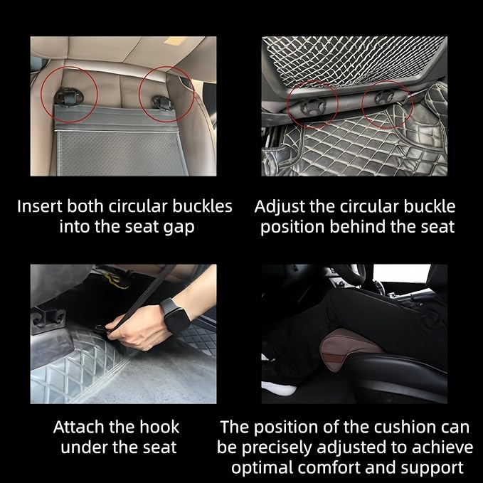 JUPENG Car Seat Leg Extender Cushion, Memory Foam Under Thigh Leg Support Pillow with Strap, Non-Slip Base & Removable Washable Cover for Driver Seat and Office Chair, Universal Comfort Pad (Brown)