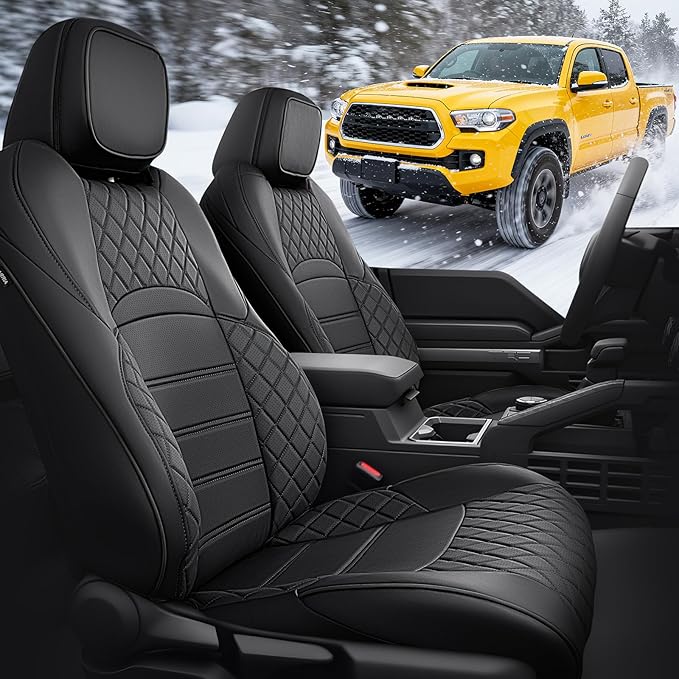 Super Cover® for Toyota Tacoma Seat Covers (Double Cab Only): 2024 2025 2026 (Gas Only) Full Leather Coverage for Tacoma 4th Pickup Truck Accessories, Full Set Waterproof Seat Protector, Black