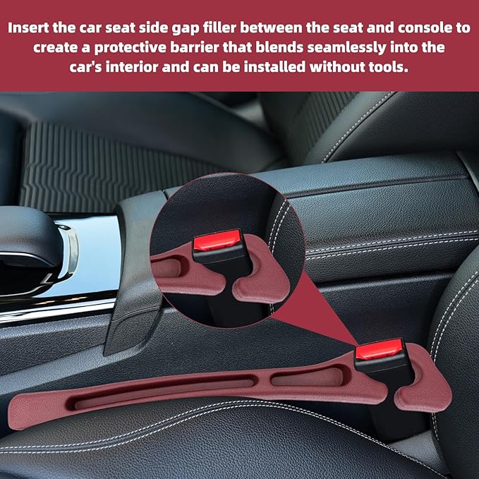 2pcs Car Seat Gap Filler, No Drop Guard Universal Gap Organizer Between Seat and Console Prevents Phone Keys Cards Falling (Red)