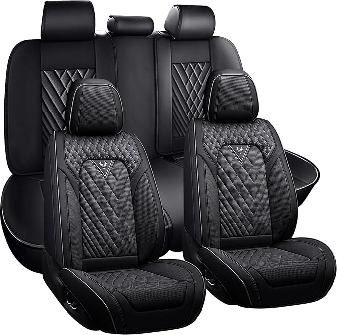 LPDK for Kia Sportage Car Seat Covers Full Set, Leather Seat Covers for Car,Lumbar Muscle Pain Healing Function, Waterproof Automobile Seat Protector with Lumbar Support(Black)