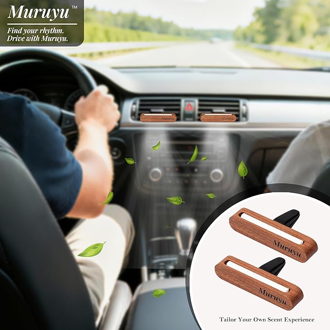 Muruyu [2-Pack] Natural Sapele Wood Car Diffuser with Vent Clip, Refillable Car Air Freshener for your own Essential Oils (No Oils Included), Premium Auto Interior Accessories