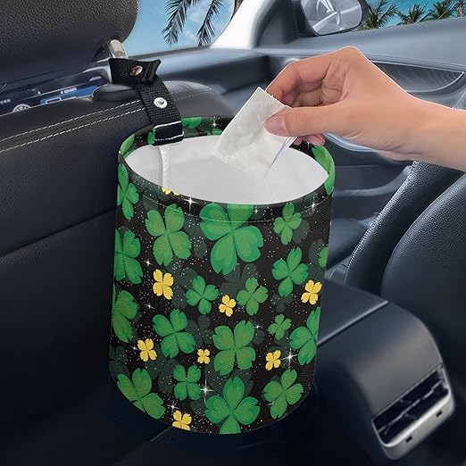 Car Trash Can with Hanging for Back Seat, Car Accessories for Women Men Automotive Garbage Cans Vehicle Trash Can for Truck SUVSt. Patrick