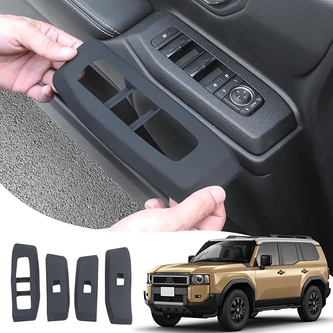 4-Pack Silicone Glass Lift Decorative Panel for 2024 2025 2026 Land Cruiser 250 1958 Prado Lc250 J250 Car Window Button Panel Interior Modification Accessories (Glass Lifting Panel Pad)