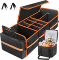 SKYJDM 95L Car Trunk Organizer with Removable Cooler Bag, Collapsible Trunk Storage Organizer with Removable Lid - Multi Compartment Waterproof Storage Organization, Fits Most Car, Truck, Orange
