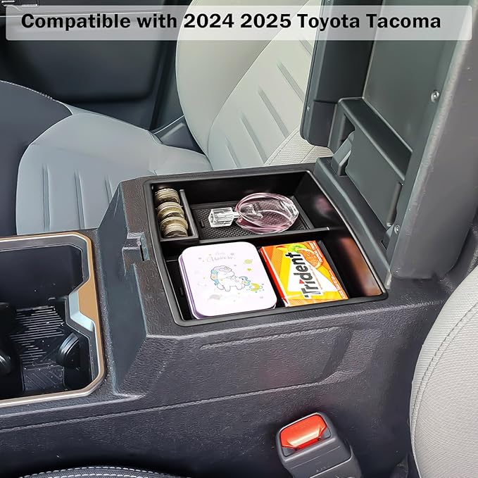 TACORBO Center Console Organizer Compatible with Compatible with 2024 2025 2026 Toyota Tacoma(4th Gen) Accessories, Armrest Insert Tray Secondary Storage Box, Black
