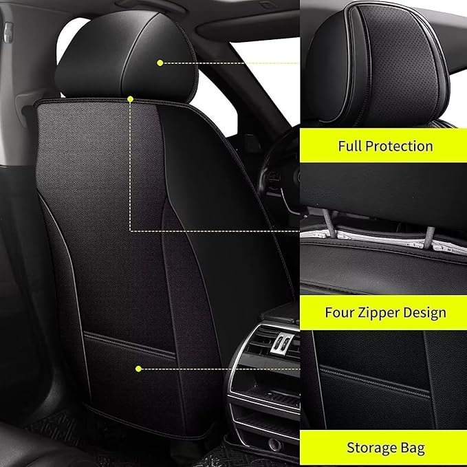 TTX Car Seat Covers for 2 Front Seats Fit for Toyota Prius v 2012-2017 Breathable Leather Automotive Seat Cushions Protector Accessories(Black)