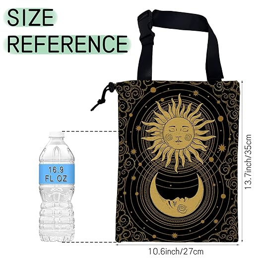 NHNXHWIA Mystical Sun Car Trash Bag,Golden Crescent Moon Hanging Drawstring Car Garbage Bag,Waterproof Canvas Car Back Seat Organizer with Adjustable Buckle,for Vehicles,SUVs,Camping,Road Trips