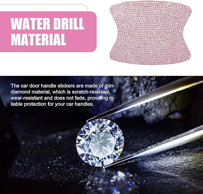 10PCS Bling Car Door Handle Protector, Crystal Rhinestone Car Door Handle Scratch Protector, Anti-Scratch Door Bowl Paint Guard Protective Film, for Auto, Van, Truck (Pink)