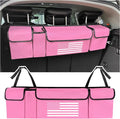Turcee Car Trunk Organizer,Large Capacity Car Storage Organizer with US Flag Design,Hanging Foldable Car Organizers and Storage Car Interior Accessories (Pink)