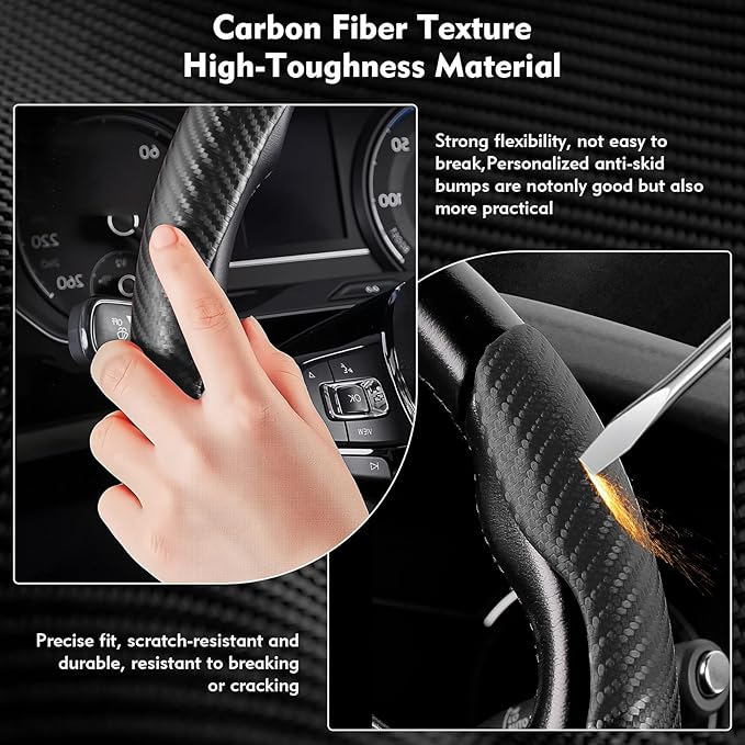 Steering Wheel Cover 3 Pcs Set, Anti-Slip, Scratch-Resistant, Universal Fit for 14-16 Inch Steering Wheels, Car Interior Accessories for Sedans, SUVs, and Trucks (Segmented Snap on, Matte)