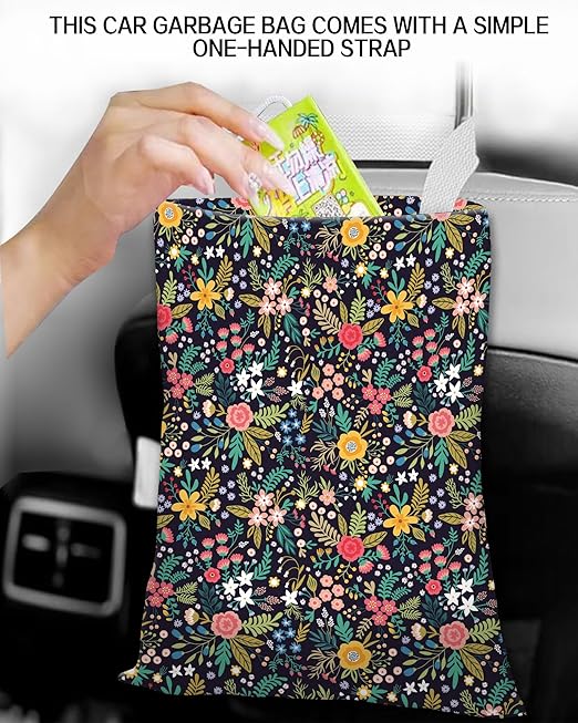 ANKVRP Car Trash Can, Durable Hanging Car Trash Garbage Bag, Cute Automotive Garbage Cans Organizer, Cute Colorful Flowers