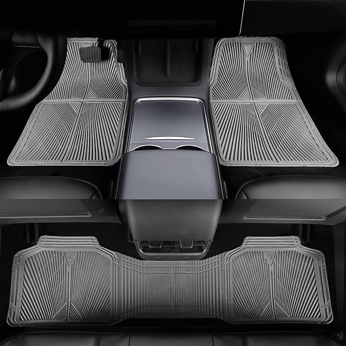 CAR PASS Gray Rubber Car Mats, All Weather Floor Mats Full Set, Waterproof Trim-to Fit Anti-Slip Easy Clean Heavy Duty Automotive Pad for Cars Trucks SUV Sedan Van, 3 Pcs All Grey Rubber