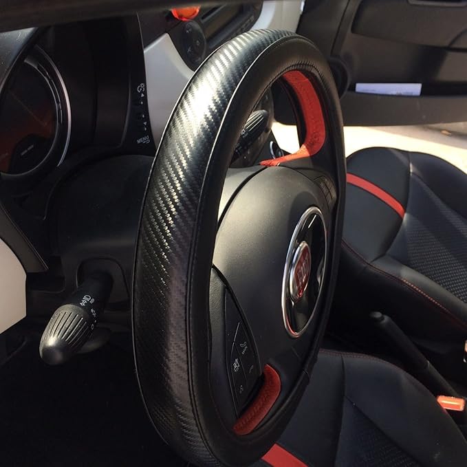 Jdragon Black & Carbon Fiber Style PVC Leather Slip-On Steering Wheel Cover 14.25-15" Diameter