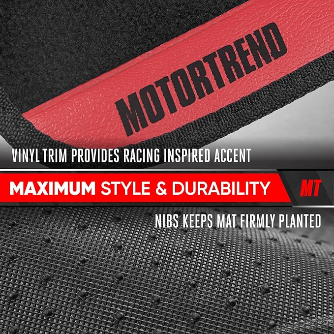 Motor Trend SpeedSeries Carpet Car Floor Mats Set - Versatile Fit for Cars, Trucks, SUVs, Vans Red Trim Racing Design Car Mat Full Set Tapetes para Carro - Set of 4, Black & Red Car Carpet Mats