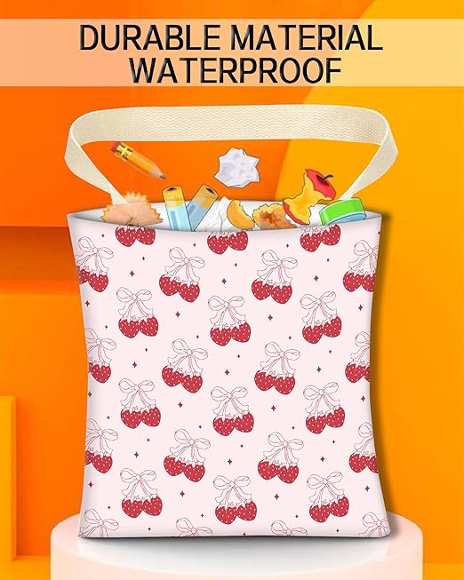 ANKVRP Car Trash Can, Durable Hanging Car Trash Garbage Bag, Cute Automotive Garbage Cans Organizer, Cute Pink Strawberry Bow