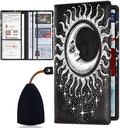 Car Registration and Insurance Card Holder for Women Men, Waterproof PU Leather Glove Box Car Organizer with Magnetic Shut, Vehicle Document Holder for Driver License,Cards, Sun and Moon Pattern