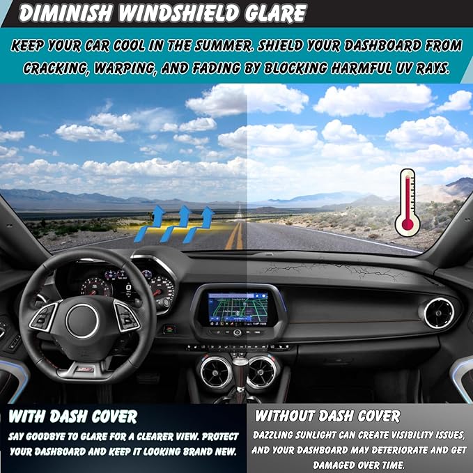 Non-Slip Dash Cover Dashboard Cover Mat Custom Fit Center Console Cover Sunshield Protector Pad Compatible with Chevy Chevrolet Camaro RS 2016 2017 2018-2024 Accessories Pad (Black Trim)