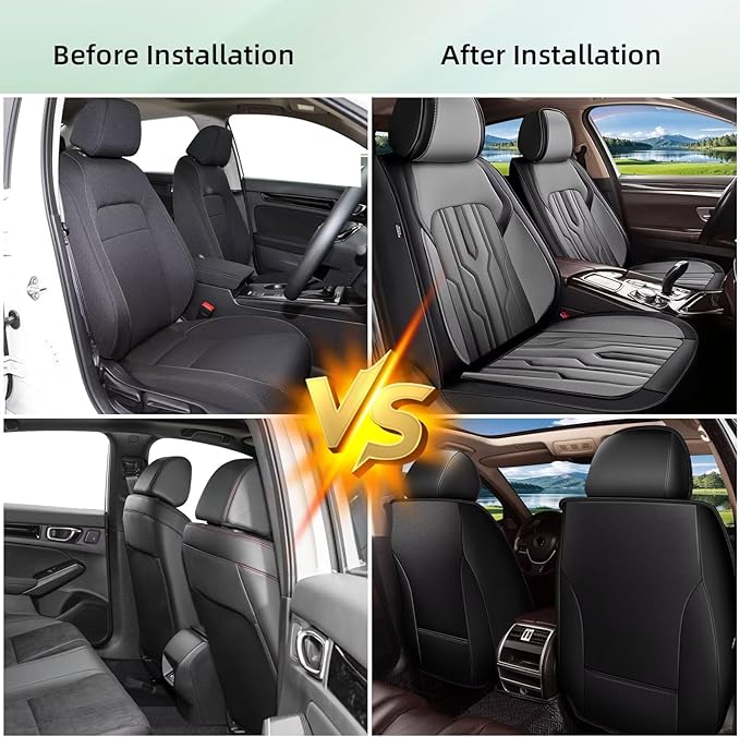 YORKENIC Fit for Volvo XC40 Seat Covers Front Set 2019-2023 2024: Breathable Leather Car Seat Covers Compatible Airbag (2 Front Set, Black & Grey)