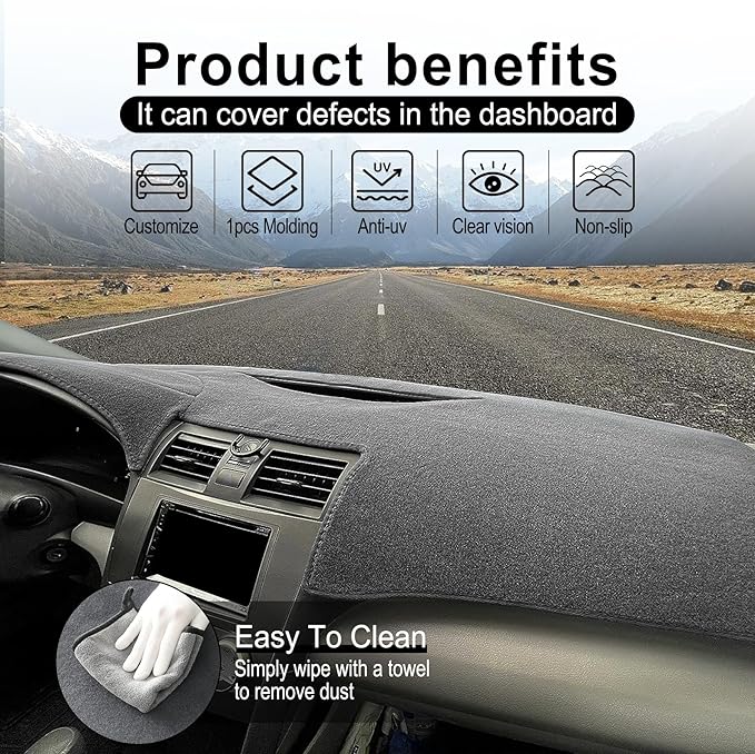 LivTee Dashboard Cover, Dash Mat Compatible with Toyota Camry 2007 2008 2009 2010 2011, Protects Dashboard from Sun Damage, Car Accessories(Dark Gray)