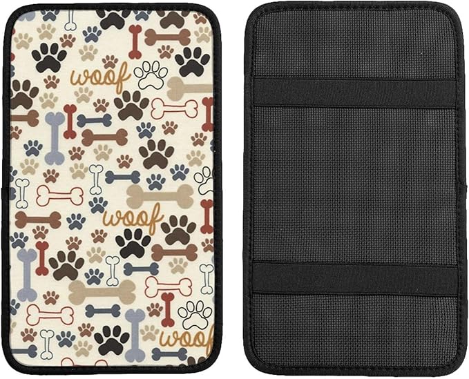 THOEWONG Animal Dog Paw Prints Bones Universal Auto Center Console Armrest Soft Pad Protector Cover Fit for Most Vehicle,SUV,Truck Car Accessories