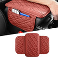Car Center Console Cover, Leather Vehicle Arm Rest Cushion with 2 Storage Bags, Automotive Armrest Interior Seat Box Pad Accessories, Universal for SUV, Sedan, Truck (Red)